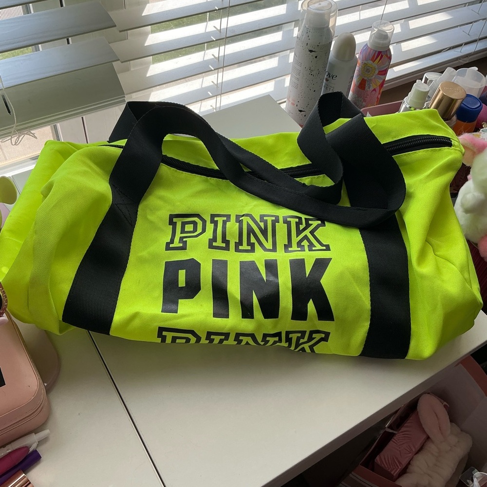 PINK Victoria's Secret Neon Green and Black Women's Bag
